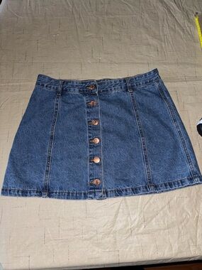 Forever 21 Dark Blue Button-Front Denim Mini Skirt